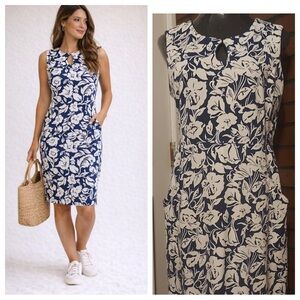 Blue White Floral Sheath Dress Size 12 Coastal Chic